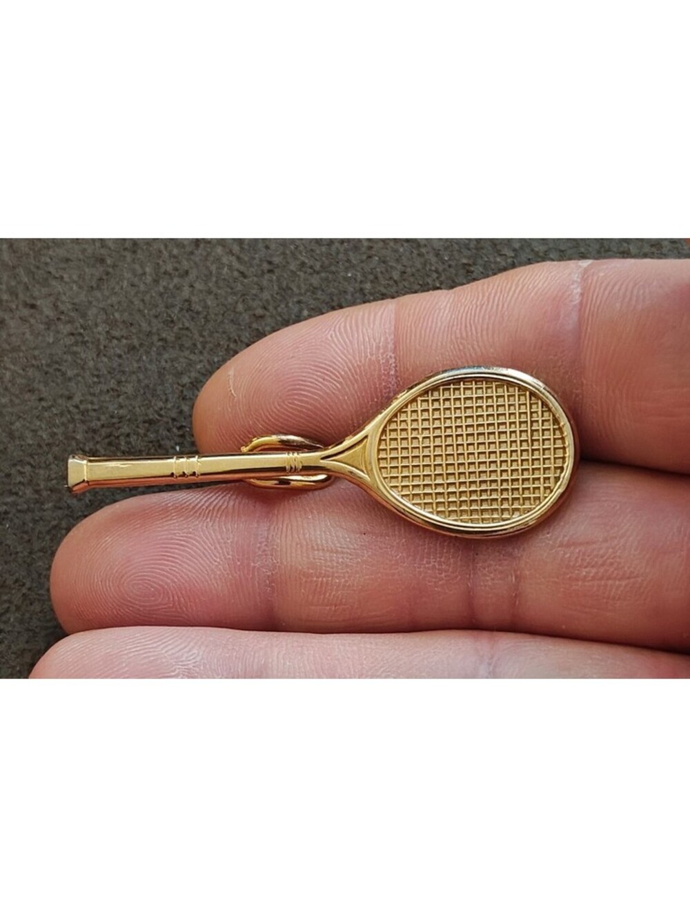 1960s Gold Tone Tennis Racket Wire Loop Tie Bar Clip